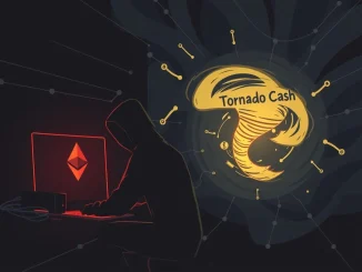 Illustration showing a Radiant Capital hacker transferring digital assets to a mixing service, symbolizing illicit crypto fund movement.