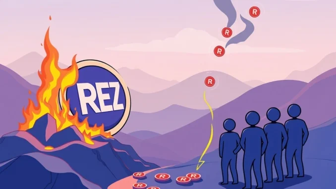 Visualizing the Renzo REZ token buyback proposal, showing tokens burned and distributed to ezREZ stakers, symbolizing community governance.
