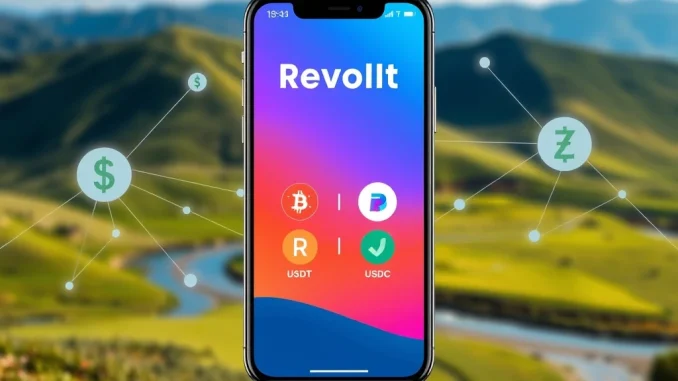 Revolut app displaying a seamless USD stablecoin swap, enabling efficient digital asset conversions for users.