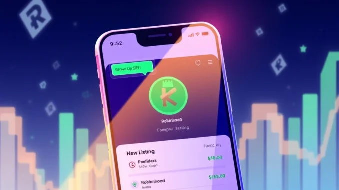 Robinhood app screen prominently featuring the Robinhood SEI cryptocurrency listing, symbolizing expanded crypto trading opportunities.