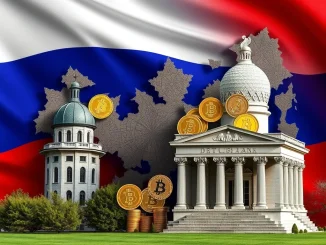 Depicts Russia cryptocurrency services being conditionally approved for banks, highlighting the intersection of traditional finance and digital assets under new regulations.