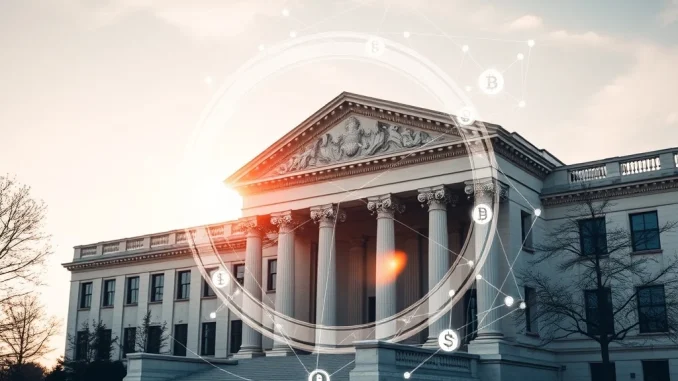 The SEC building facade with superimposed digital asset symbols, illustrating the **SEC crypto priority** in shaping future financial innovation and regulatory policy.