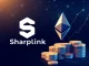 Sharplink Gaming's strategic ETH investment, symbolized by company and Ethereum logos amidst financial growth, highlights significant crypto fundraising.