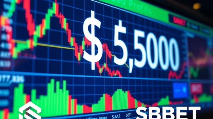 SharpLink Gaming's $900M unrealized ETH profit displayed on a digital screen with crypto charts.