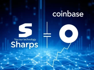 Sharps Technology and Coinbase logos collaborating on a digital interface, symbolizing their SOL holdings expansion partnership.