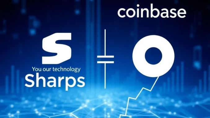 Sharps Technology and Coinbase logos collaborating on a digital interface, symbolizing their SOL holdings expansion partnership.