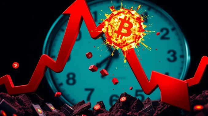 Shocking Crypto Futures Liquidation: $221 Million Wiped Out in One Hour Chart showing a sharp drop in cryptocurrency prices, representing the massive crypto futures liquidation event and market volatility.