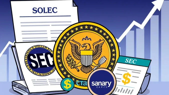 Canary Capital's spot Solana ETF application documents with SEC seal, signifying progress towards Solana ETF approval.
