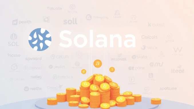 An illustration depicting the Solana Foundation strategically distributing discounted SOL tokens to various entities, symbolizing Solana ecosystem growth.