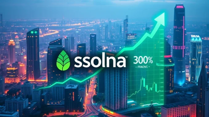 Solana's Monumental Ascent: Cointelegraph Foresees **SOL $300** Price Target A chart showing Solana's SOL token price soaring towards a **Solana price target** of $300, reflecting bullish market sentiment and growth.