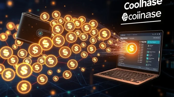Illustrates a significant Solana transfer of 2.2 million SOL moving to a Coinbase deposit, symbolizing a major crypto whale transaction and its potential market implications.