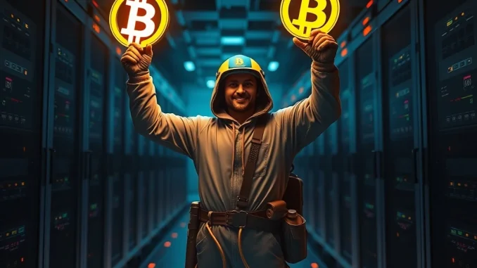 Image conveying the triumph of a solo Bitcoin miner discovering a block and earning a significant Bitcoin block reward.