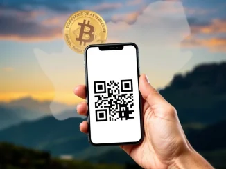 A smartphone screen showing a QR code for payments, representing ScanToPay's new South Africa crypto payments integration.
