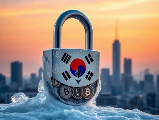 Digital assets frozen by South Korea crypto exchanges, illustrating robust measures against crypto crime and financial fraud.
