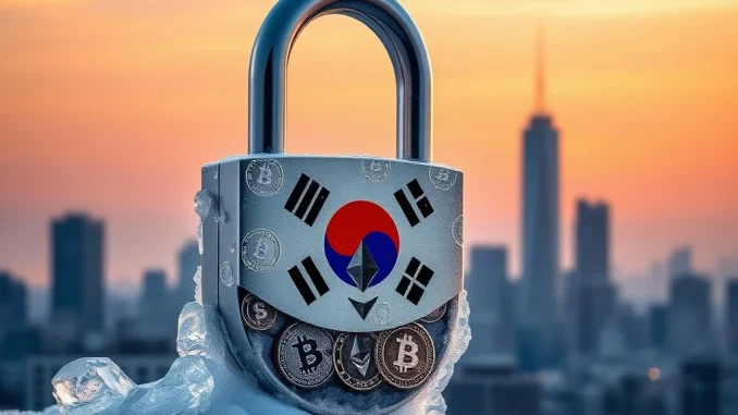 Digital assets frozen by South Korea crypto exchanges, illustrating robust measures against crypto crime and financial fraud.