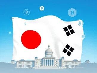 South Korean flag with blockchain elements, symbolizing the nation's new K-Genius Act to regulate stablecoins and foster market stability.