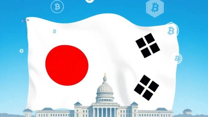 South Korean flag with blockchain elements, symbolizing the nation's new K-Genius Act to regulate stablecoins and foster market stability.