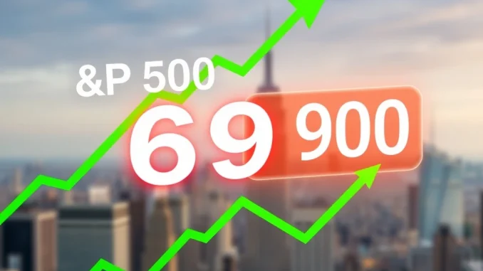 S&P 500 Achieves Astonishing 6900 Milestone A vibrant chart showing the S&P 500 index reaching an unprecedented 6900, signifying a significant market rally and economic growth.