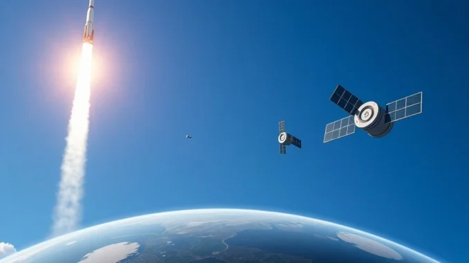 SpaceCoin: Pioneering a Revolutionary Decentralized Satellite Internet Future with SpaceX SpaceX Falcon 9 rocket launching SpaceCoin satellites into orbit for decentralized satellite internet.