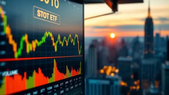 Chart showing a rapid surge in Spot Bitcoin ETF trading volume, representing significant market demand and investor excitement.