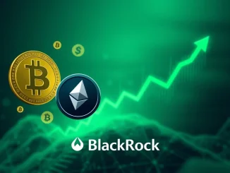 BlackRock's IBIT and other Spot Crypto ETFs drive significant crypto market inflows, represented by a flow of digital assets into financial charts.