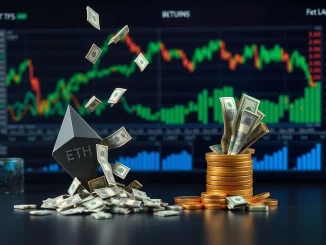 Visualizing the $56.8M net outflow from Spot ETH ETFs, with funds leaving one investment vehicle and entering another, reflecting current ETH market trends.