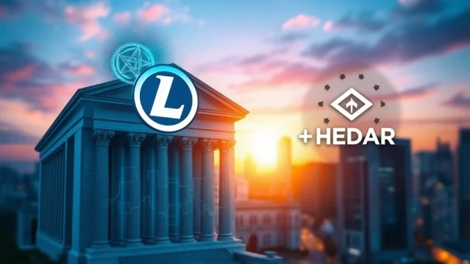 Digital representation of a Spot LTC ETF and HBAR ETF emerging from SEC filings, indicating a significant step towards approval.