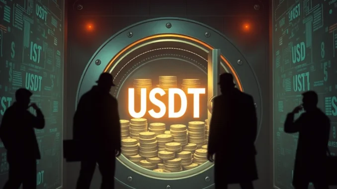 Shocking Stable Vault Allegations: $500M USDT Deposited Before Official Announcement Visual representation of a large USDT deposit into a Stable Vault, hinting at potential crypto insider trading and pre-announcement activity.
