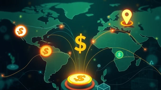 Secure digital currency flowing across borders, symbolizing Cybrid's $10M funding boosting stablecoin payments and global financial innovation.