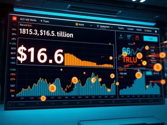 A digital graphic depicting the record Q3 stablecoin transfer volume of $15.6 trillion, illustrating significant market activity and growth.