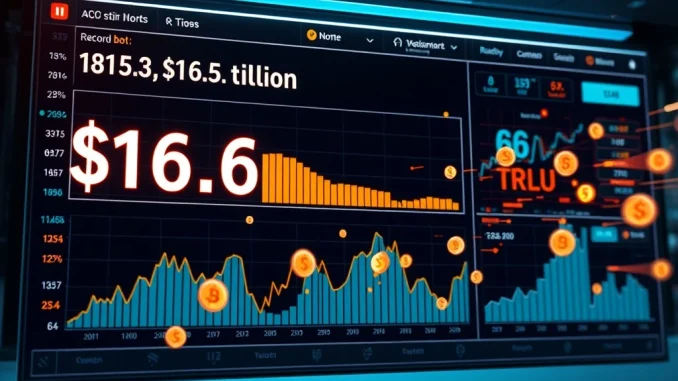 A digital graphic depicting the record Q3 stablecoin transfer volume of $15.6 trillion, illustrating significant market activity and growth.
