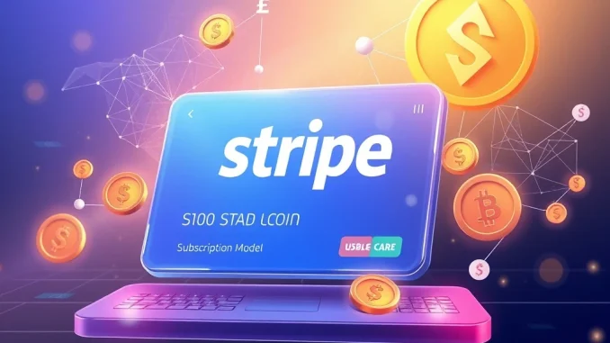 Stripe's new feature enabling Stripe stablecoin payments for subscription services, symbolizing a bridge between traditional finance and cryptocurrency.