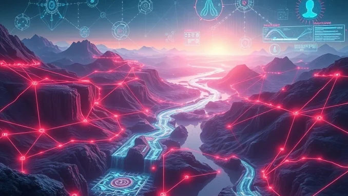 Visualizing Subsquid's innovative decentralized blockchain data infrastructure, streamlining complex Web3 data access.