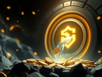 Illustration of digital coins flowing into a pool, symbolizing the Momentum DEX HODL Yield Campaign on Sui, offering enhanced liquidity rewards.
