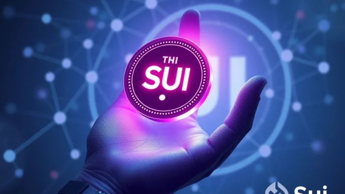 Digital representation of community ideas shaping Sui governance, with a SUI token at the center, symbolizing the rewarding challenge.