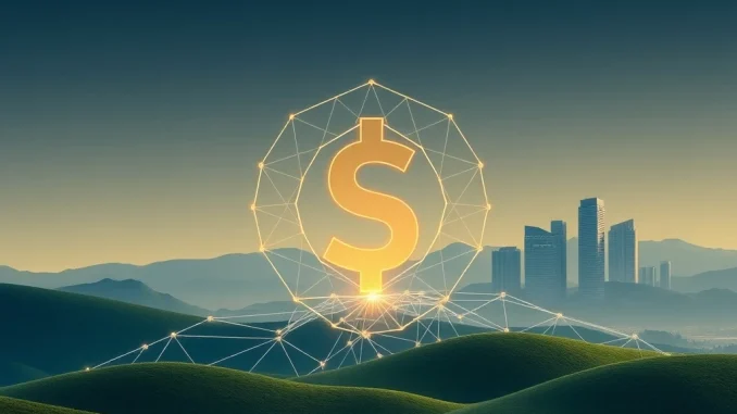 A visual representation of Sui Group Holdings and Ethena collaborating on a new stablecoin launch, symbolizing financial innovation.