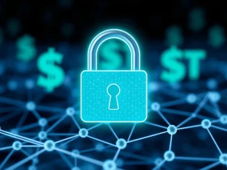 A digital padlock symbolizing the Tether freeze of USDT, emphasizing stablecoin security and blockchain compliance.