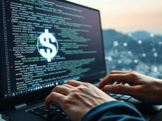 A digital interface showcasing code and crypto symbols, representing the new Tether WDK for open-source wallet development.