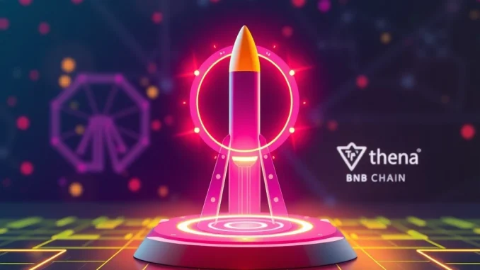A conceptual image of the Thena launchpad on BNB Chain, illustrating the launch of new decentralized finance projects.