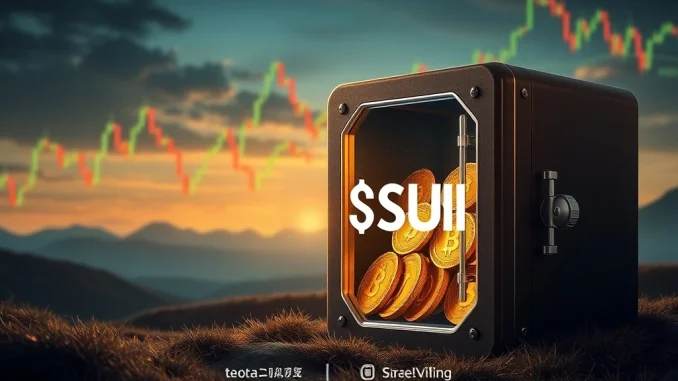 A visual representation of digital assets being released from a lock, symbolizing significant token unlocks and their potential crypto market impact, particularly the SUI unlock.