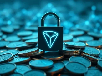 A digital lock icon over a stack of Tether (USDT) coins, symbolizing the **Tron USDT frozen** funds and the implications for stablecoin security.