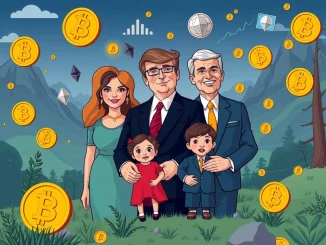 An abstract depiction of the Trump family's significant Trump crypto earnings, symbolizing their billion-dollar gains from various digital assets.