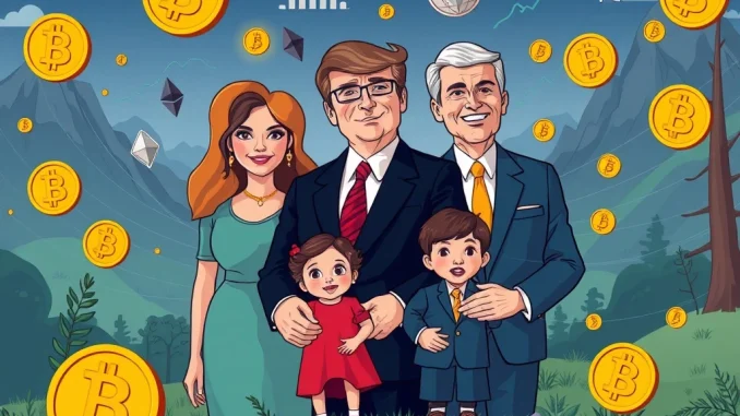 An abstract depiction of the Trump family's significant Trump crypto earnings, symbolizing their billion-dollar gains from various digital assets.