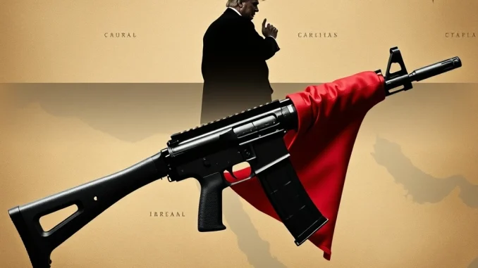 Symbolic representation of **Trump Hamas** disarmament efforts in the Middle East, highlighting a decisive US foreign policy.