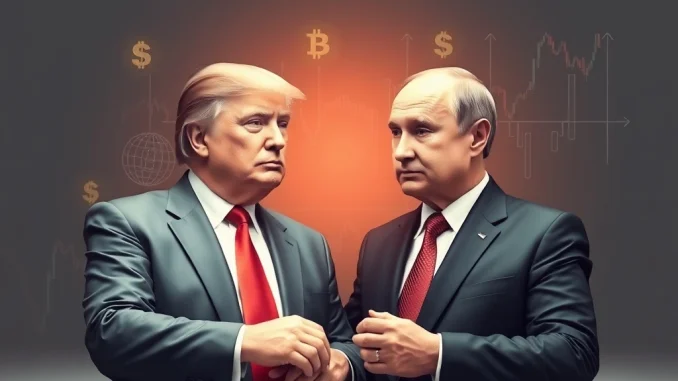 Visualizing the potential cryptocurrency market impact of a Trump Putin conversation, symbolizing geopolitical stability.