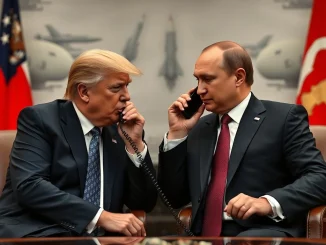 President Trump and Vladimir Putin on a phone call, discussing Tomahawk missiles and global security.