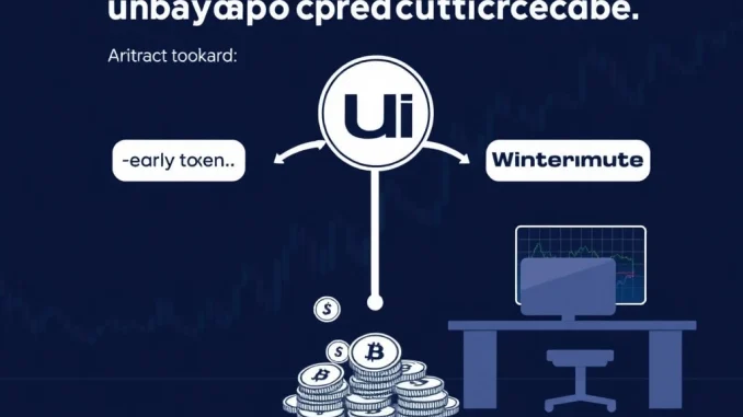 Visualizing a significant UNI investor transfer of $10.29 million worth of UNI tokens to Wintermute, highlighting its potential market implications.
