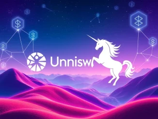 Depicts the symbolic connection between Uniswap and Solana logos, representing the groundbreaking Uniswap Solana integration.