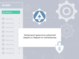 Upbit exchange interface displaying a crucial notification about the temporary AKT deposits and withdrawals suspension for a network upgrade.