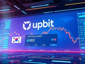 Upbit exchange platform showing the new Bio Protocol (BIO) crypto listing, signifying market expansion.